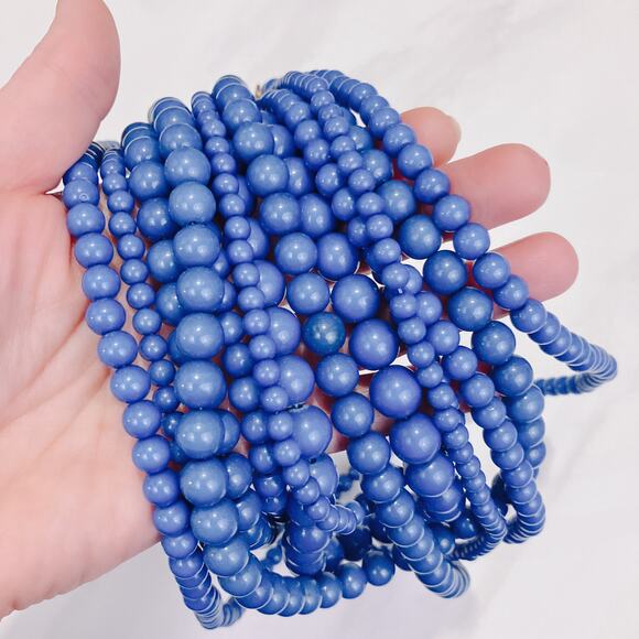 VTG 7 Strand Necklace Bold Retro Boho Blue Acrylic Beads Chunky Statement - Picture 9 of 9